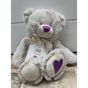 DEMDACO Lucky June Alexandrite Birthstone Bear Cream Purple Plush 7 inch